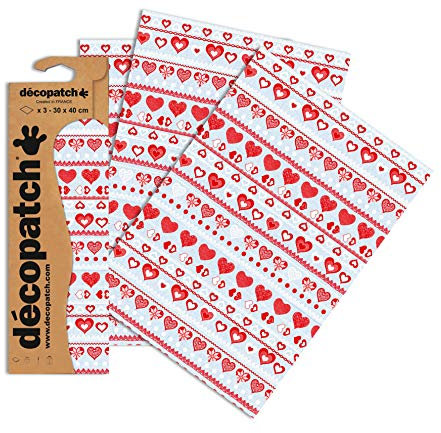 Baker Ross Decopatch Papier mit roten Herzen (Packung mit 3 Bögen)