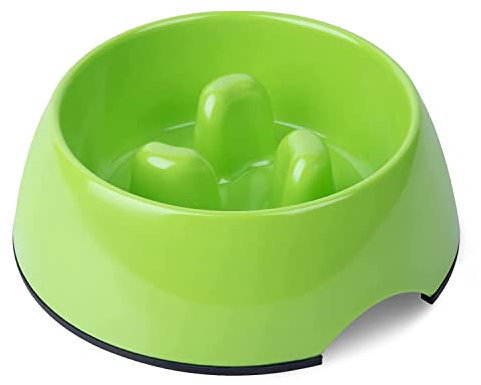 SuperDesign SUPER DESIGN Gobble-Stop Slow Feeder Dog Bowl Slow Eating Anti-Gulp BPA Free Melamine Bowl Fun Interactive Pet Bowl for Dogs Cats Puppies, Large, Green