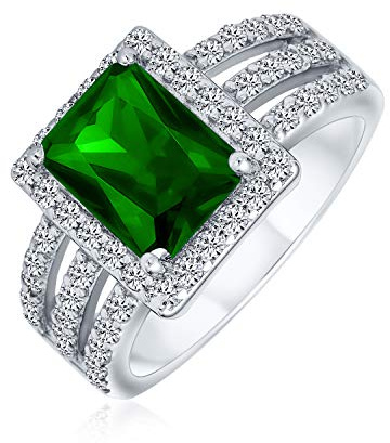 Personalisieren Sie Art Deco Stil 3Ct Rechteck Aaa Cz Grün Smaragd Cut Halo Verlobungsring Für Frauen Wide Band .925 Sterling Silber Anpassbar