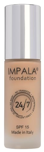 Impala - 24/7 Wasserfest Foundation | Sandfarbe Nº 04 | Langanhaltendes Makeup | Mit Sonnenschutz SPF15 | 30 ml