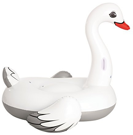 BESTWAY 41111 - Cisne Hinchable 196x174 cm Para 1 Adulto de Vinilo Resistente Con Asas Agarraderas y Válvulas de Seguridad Blanco Brillante con Pico Naranja