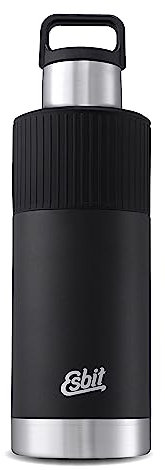 Esbit Isolierflasche Sculptor - Edelstahl Trinkflasche 1000 ml in Schwarz mit Manschette - für warme und kalte Getränke