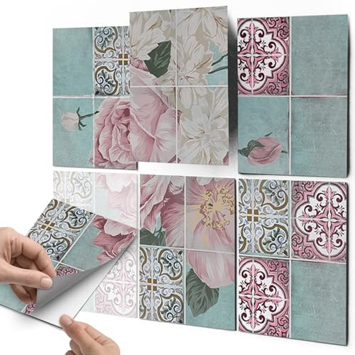 CREATISTO Fliesenaufkleber Fliesenfolie Mosaikfliesen - Stylische Sticker Aufkleber für Fliesen I Klebefliesen Deko Folien für Fliesen Ornament in Bad u. Küche (20x25 cm I 18 -Teilig)