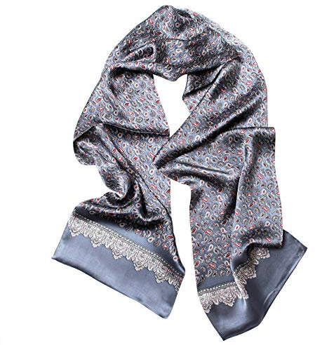 PB-SOAR 100% Seide Herren Schal Seidenschal Kravattenschal Seidentuch mit Paisley Muster, Herrenschal aus reiner Seide (Blaugrau)