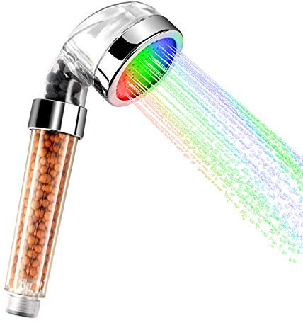 Zorara Pomme de Douche, Douche à Main Pommeau de Douche anti calcaire eco Spa Pommeaux de Douchette LED 3 Couleurs Contrôle de Température Lonique