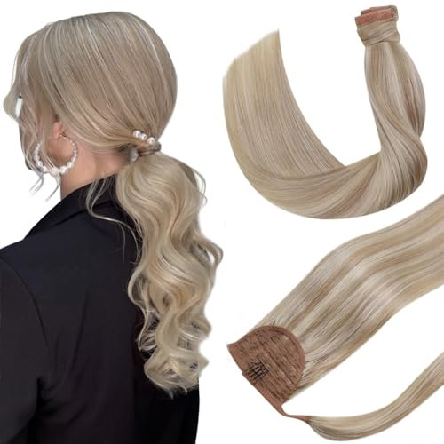 Hetto Extensions Echthaar Zopf Blond Extensions Zopf mit Clip Highlights Licht Blond Gerade Remy Vollkopf Natürliche Invisible Haarverlängerung 80g 50 cm #18/613