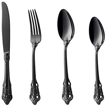 Aiwerttes Besteck-Set Barock, Besteck aus Edelstahl 18/10 Spiegelpolierte, 16-teiliges Silber Besteck Set inkl. Messer, Gabel, Löffel, Teelöffel Essbesteck für 4 Personen, Spülmaschinenfest