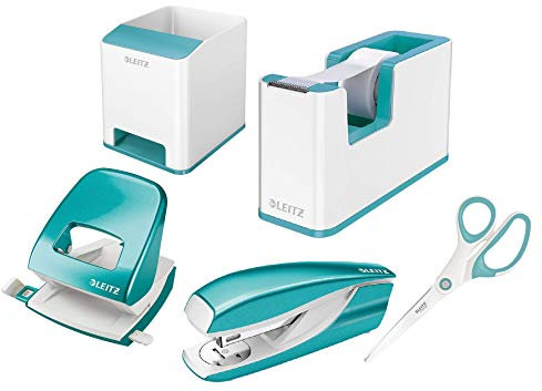 Leitz Wow Schreibtisch Accessoires (Komplett - Set, Weiß/Schwarz) (Metallic Eisblau)