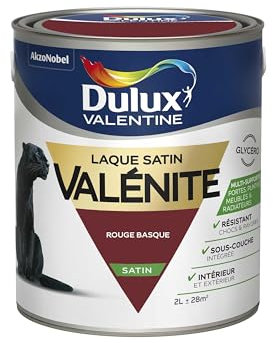 Dulux Valentine Peinture Laque Valénite Glycéro multisupport intérieur-extérieur – Grande résistance pour boiseries et ferronneries - aspect Satin Rouge Basque 2L