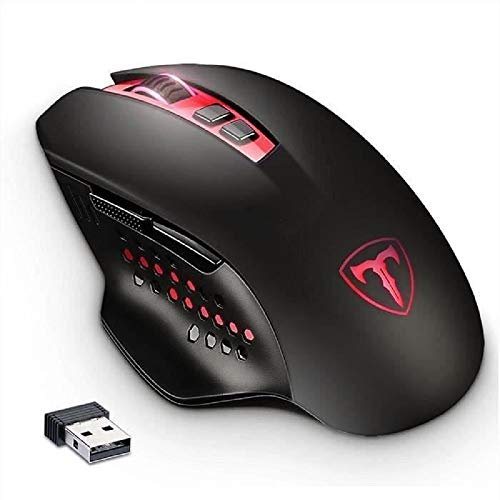Souris de Gamer Gaming Rouge et Noire sans Fil 4800 DPI avec 7 Boutons Prise en Main Ergonomique avec Réglage de Sensibilité pour Jeux Vidéos