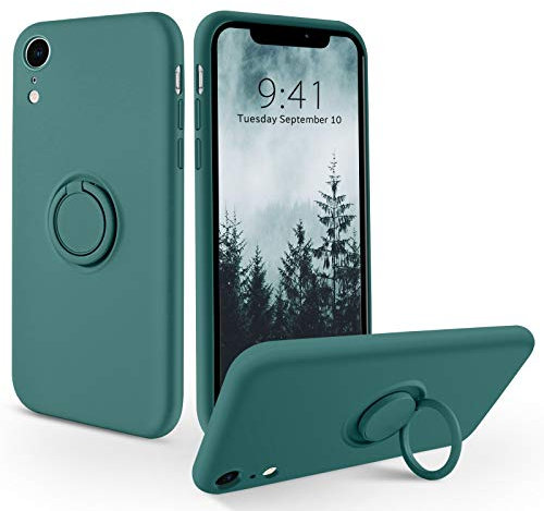 SouliGo iPhone XR Hülle, iPhone XR Handyhülle Silikon Gel Slim Case Cover mit Ring Halter Ständer stabil Kratzfest Hülle für iPhone XR (6.1 Zoll) Grün