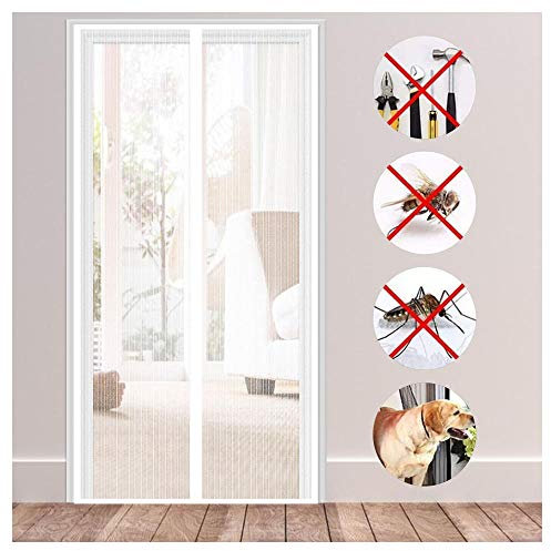 Magnetic Fly Insect Screen Door,90x220cm Magnetic Screen Door, Mosquito Net Insect Mesh Curtain,Magnetic Top to Bottom Seal Snaps Shuts Automatically, Keep Fresh Air in,White