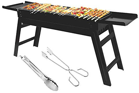 barbecue portatile Nero portatile barbecue barbecue barbecue barbecue per cucinare all'aperto Camping Escursionismo Party Ferro Laminato a Freddo Grill a carbonillatura Grill Set, 34.3 × 7.9 × 14.4