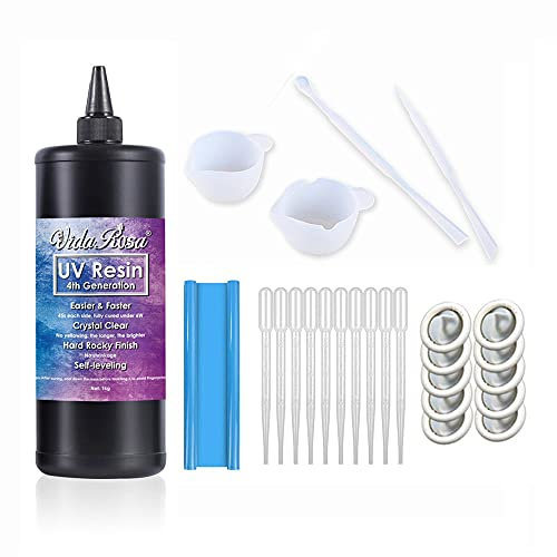 VidaRosa 1KG Neuestes UV-Harz-Werkzeugset Schnelle Aushärtung Klares hartes UV-Harz mit Bechern Mischstäbchen Matte Fingerlinge Pipetten für Harzhandwerk DIY Schmuckherstellung Gießen & Beschichten