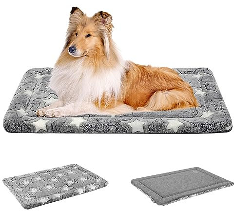 EMPSIGN Hundebett Grosse Hunde, Waschbar Hundekissen (kühl und warm), Hundematte aus hochdichtem Schaumstoff für Käfige, grau,122x76x2.8cm