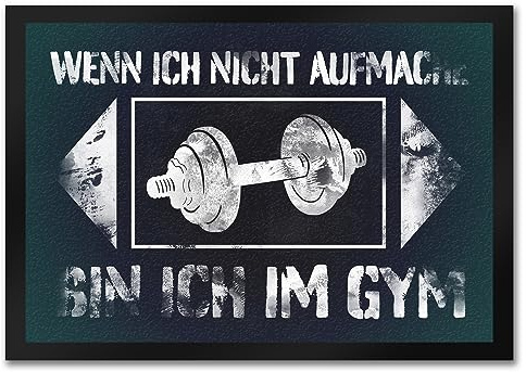 speecheese Wenn ich Nicht aufmache Bin ich im Gym Fußmatte in 35x50 cm mit Hantel witziger Fußabtreter mit Spruch als Geschenk für Bodybuilder und Sportler die EIN Stück Fitnessstudio