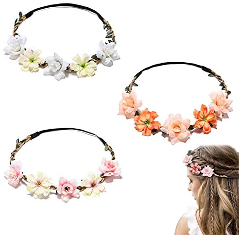 3 Stück Blumenkronen-Stirnband, Gänseblümchen-Haarbänder, Girlande, Blumenkrone, Blumengirlande, Stirnbänder, für Hochzeit, Festival, Urlaub, Party, Urlaub am Meer