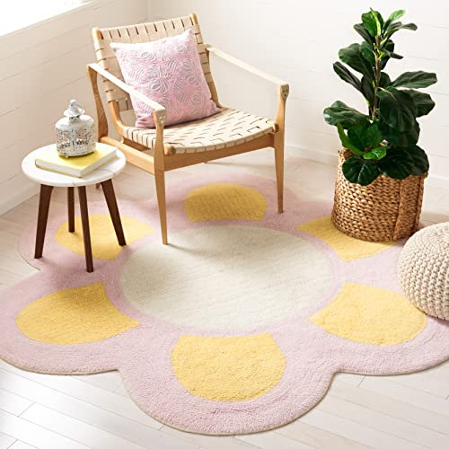SAFAVIEH Vermont Collection VRM475D Teppich, rund, handgefertigt, hochwertig, neuseeländische Wolle, 1,8 m, goldfarben/hellrosa