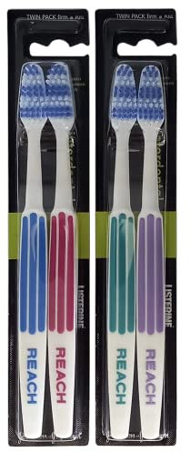 REACH Essential Care Interdental Firme Cepillo de dientes, Paquete Dúo x 2, Pleno Head Hard Erizarse Manuales Toothbrushes, Variedad de colores multipaquete, Diario Oral Esmalte Cuidado dental