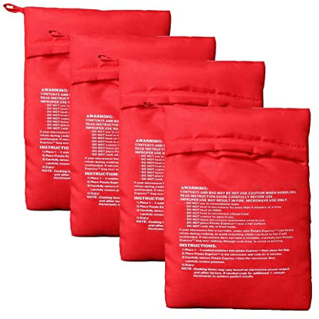 Lot de 4 sacs réutilisables pour pommes de terre au micro-ondes - Couleur rouge