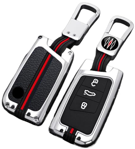 Happyit Zinklegierung Autoschlüssel Hülle für Volkswagen VW Tiguan Jetta Passat Magotan Golf CC Arteon Atlas Skoda Kodiaq Superb (3 Knöpfe, Silber)