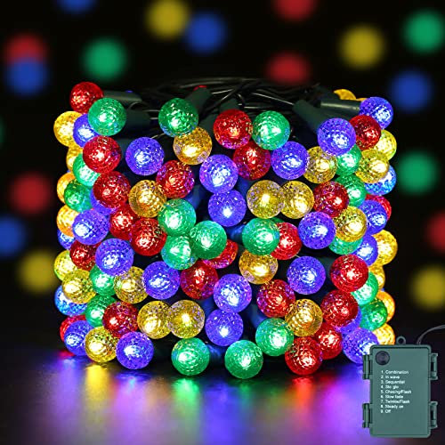GlobaLink 100LED 10M Fairy Lights Battery Multi Colour 8 Modes Christmas Lights Outdoor with Timer Globe String Lights for Xmas Decorations Indoor Bedroom Wedding Party Garden