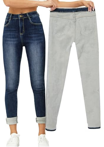 Yehopere Damen Winter Fleece Gef¨¹ttert Jeans Slim Fit Warm Skinny High Waist Denim Jeans