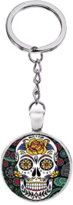 Porte-Clés Original, Tête de Mort, Calavera, Bikers, Heavy Metal, Porte Clef pour Homme et Femme