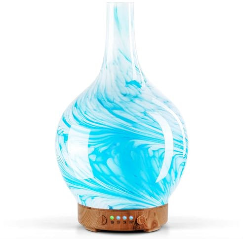 Porseme Glass Essential Oil Diffuser, Aromatherapy Ultrasonic Cool Mist Humidifier,100ml Last 4h, Waterless Auto-Off Room diffuser for Sleeping,Yoga,Office Working Spa and Rest (Blue Wave)