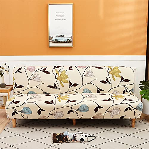 Surwin Sofabezug ohne Armlehnen Stretch Armlose Sofabettüberzug Antirutsch Clic Clac Sofahusse Schonbezug Protector für Klappcouch Schlafsofa mit 2-3 Sitzplätzen (Beige,100-150cm)