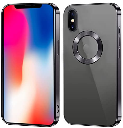 S.Dawezo Klare Hülle für iPhone X/XS,mit Kameraschutz Kratzfest Stoßfeste Schlanke Schutzhülle Weich Silikon Bumper Case vergilbungsbeständige Handyhülle iPhone Transparent-Schwarz