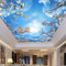 BOEERLCNL PVC self Adhesive 3D Ceiling Wallpaper Romantic Blue Sky White Clouds Cherry Blossom Living Room Bedroom roof Sticker Wall Mural