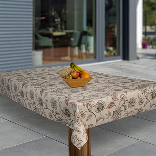 laro Wachstuch-Tischdecke Abwaschbar Garten-Tischdecke Wachstischdecke PVC Plastik-Tischdecken Eckig Meterware Wasserabweisend Abwischbar |43|, Muster:Blumen Braun Weiß, Größe:110x200