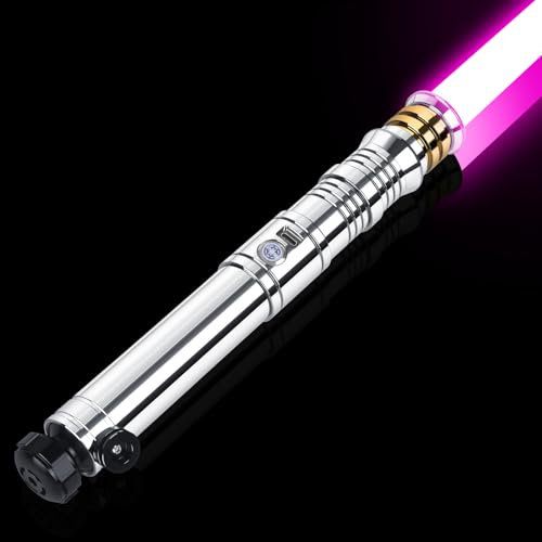 Smooth Swing Duell Lichtschwert, Infinite RGB 16 Farben Lichtschwerter mit Motion Control | Premium Metallgriff Lichtschwert mit 16 Sound Fonts für Erwachsene Geschenk, Silber