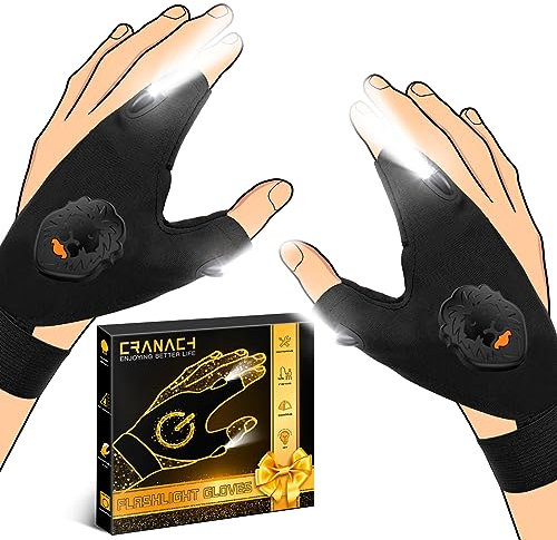 Mens Gifts LED Gloves with Lights - Dad Gifts for Him Stocking Fillers for Men Him Dad, Flashlight Gloves Fishing Gifts Camping Accessories Secret Santa Gifts for Men Gadgets for Men Gifts for Dad