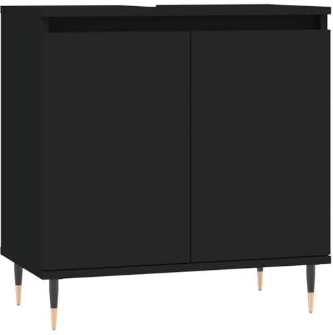 vidaXL Badezimmerschrank, Waschbeckenunterschrank mit viel Stauraum, Badschrank mit Eisenbeinen, Bad Unterschrank Waschbeckenschrank Badmöbel, Schwarz Holzwerkstoff