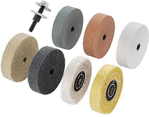 Lrtzizy Kit de Rueda de Pulido de 3 Pulgadas, para Pulidora de Banco/Amoladora de Banco, Orificio de Rueda de Pulido de 3/8 Pulgadas, Kit de Adaptador de Eje de Taladro