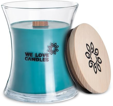 WE LOVE CANDLES Kerze mit Holzdocht - Duftkerzen im Glas mit Deckel - Holzdocht Kerze - Duftkerze Groß - Soja Wachs - Kerze Deko - Kerze im Glas - Scented Candles 300 g min. 64 Stunden Brenndauer