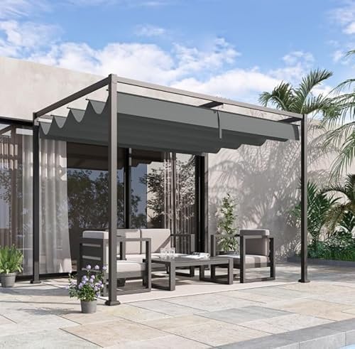 Outdoor Pergola Canopy Large 3x2 Metal Retractable Sun Shade Tent Garden Hot Tub Gazebo Patio Lawn Structure Conservatory Shelter UV-resistant Pavilon (Grey)