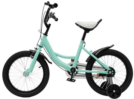 Loohacp 16 Zoll Kinderfahrrad mit abnehmbarem Zusatzrad, Unisex, Material aus kohlenstoffreichem Stahl ist stark und stabil, geeignet für das Fahren im Freien (Grün)
