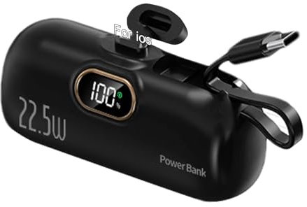 1 x Ladegerät Powers-Bank – Pd 22,5 W 5000 mAh Powwer Bank, Typ C Powers Bank | Smart-LCD-Display, tragbares Ladegerät, Reiseladegerät mit integriertem Kabel für die meisten elektronischen