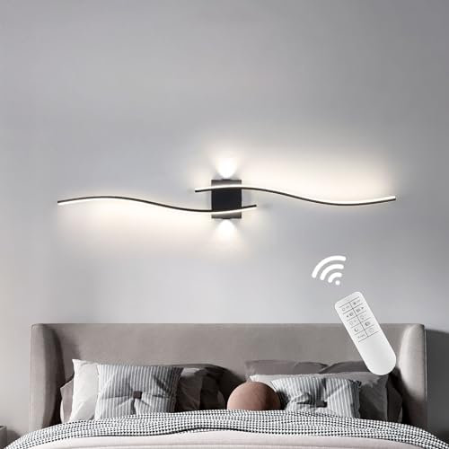 Minifair Modern Wave Bar Bedside Wall Sconce Lights - Dimmable 3000-6000k, Black, 100cm