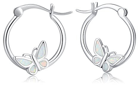 CHENGHONG Schmetterling Ohrringe Mädchen Creolen Silber 925 Schmetterling Ohrringe Mädchen Kinder Ohrhänger Opal Kleine Creolen Schmetterling Schmuck Geschenke für Damen Frauen Tochter…