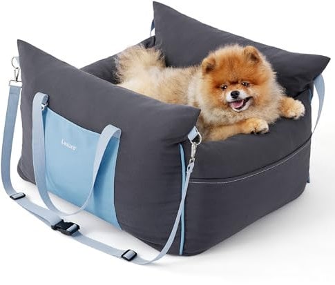 Lesure Hundesitz Auto kleine Hunde - wasserdichter und waschbarer Hunde Autositz mit Aufbewahrungstaschen, ansteckbarer Sicherheitsleine und verdickter Memory-Schaum-Füllung, 58x56x33cm, dunkelgrau
