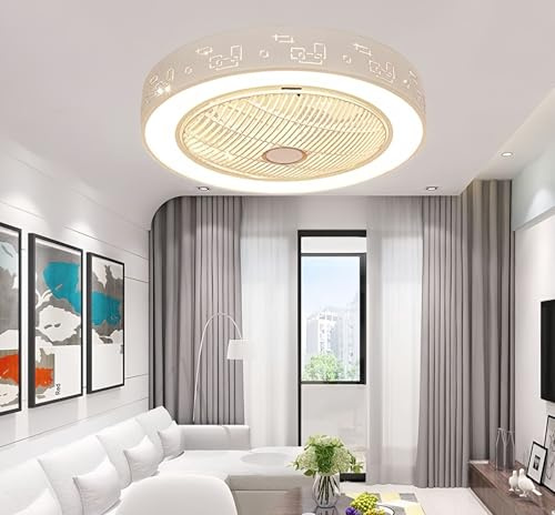 ONSSI Ventilador de Techo con Luz LED Silencioso Ø520 mm,Plafón Ventilador con Aspas Ocultas,Mando a Distancia,6 Velocidades,3 Temperaturas de Color,Temporizador,para Salón y Dormitorio