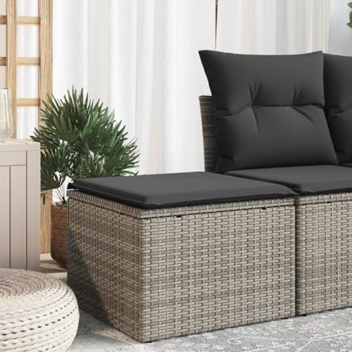 Tidyard Gartenhocker mit Kissen Gartenmöbel Sitzhocker Outdoor-Hocker Campinghocker Fußteil Lounge Ecksofa für Balkon Terrasse Outdoor-Möbel Outdoor-Ottomane Grau 55x55x37 cm Poly Rattan