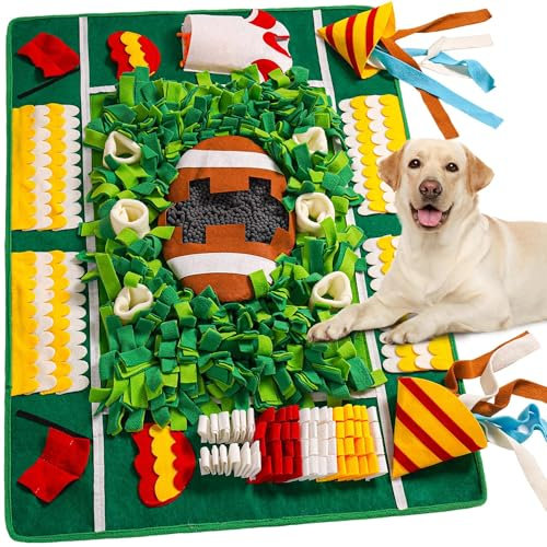MEWOOFUN Schnüffelmatte für kleine mittelgroße Hunde, 100 x 70 cm, Fußball-Thema, Schnüffelmatte für Langeweile, interaktive Schnüffelmatte für Hunde/Katzen, langsames Fressen, Futtersuche und