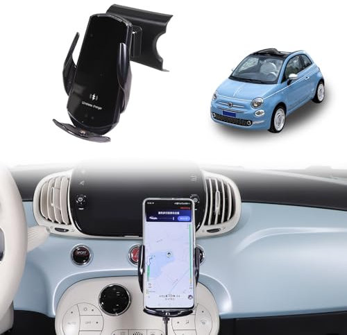 METYOUCAR Supporto per cellulare auto per Fiat 500 2007-2016-2024 girevole supporto fisso per telefono cellulare compatibile con iPhone Android e universale smartphone (ricarica wireless/D Style)