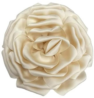 IMINI 160mm Fleur De Rose En Satin De Soie Délicate Grandes Broches Extra Larges Épingles à Revers En Tissu Broche Pour Femme Fête De Mariage Banquet Robe Costume Vêtements Accessoires Cadeaux (Beige)