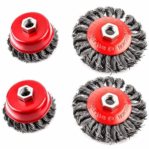 Trintion 4PCS Topfbürste Winkelschleifer Drahtbürste Drahtbürsten-Set für Winkelschleifer Flex Stahl Winkelschleifer Scheibenbürste Drahtbürste Ø75 mm Ø100mm M14 für Reinigungs-und Schleifarbeiten